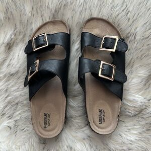 Black Platform Sandal with Gold Buckles